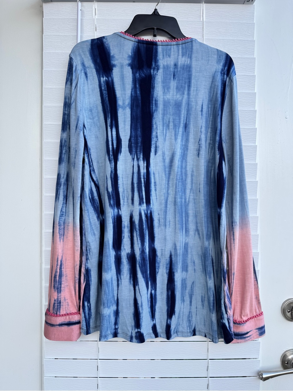 Soft Surroundings XL Embroidered Tie Dye Tunic Boho Viscose Pink Blue Tassels - Picture 6 of 10